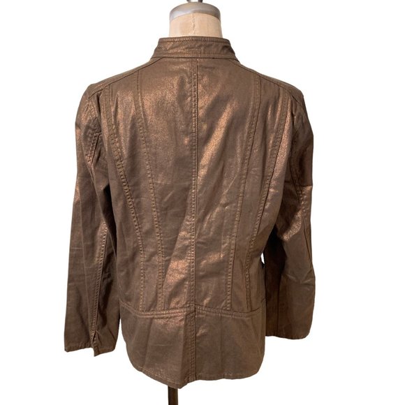Coldwater Creek Women Jacket Brown Metallic Button Up Jacket Size 10 - Picture 3 of 13